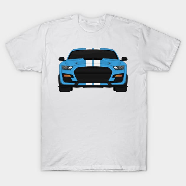 Shelby GT500 2020 Velocity-Blue + White Stripes T-Shirt by VENZ0LIC
